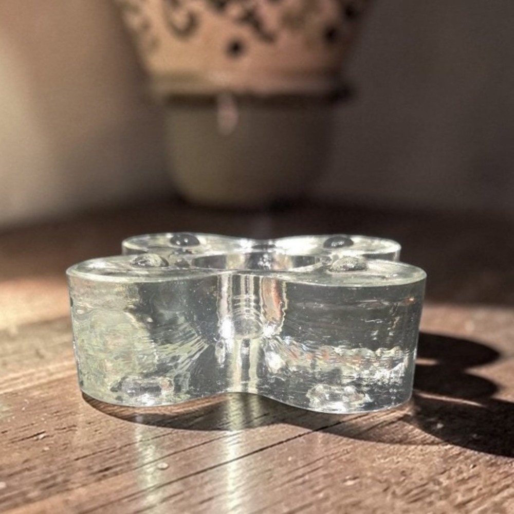 Blenko Mid‎ Century Candle Holder, Handmade Clear Art Glass, Vintage Home Decor